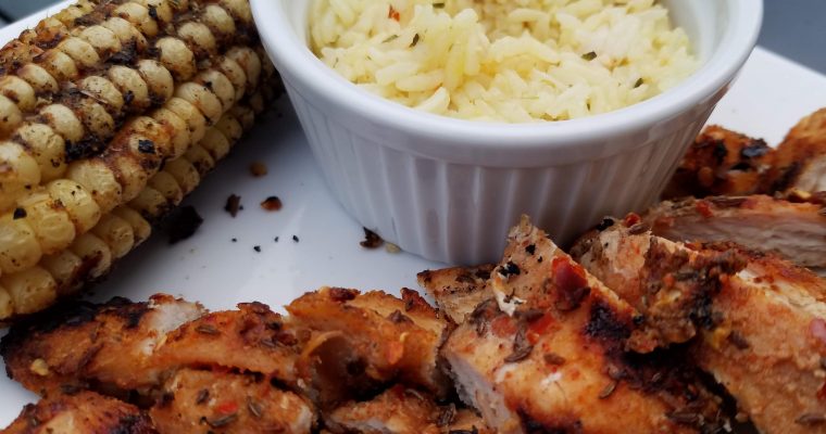 Grilled Moroccan Chicken with Corn